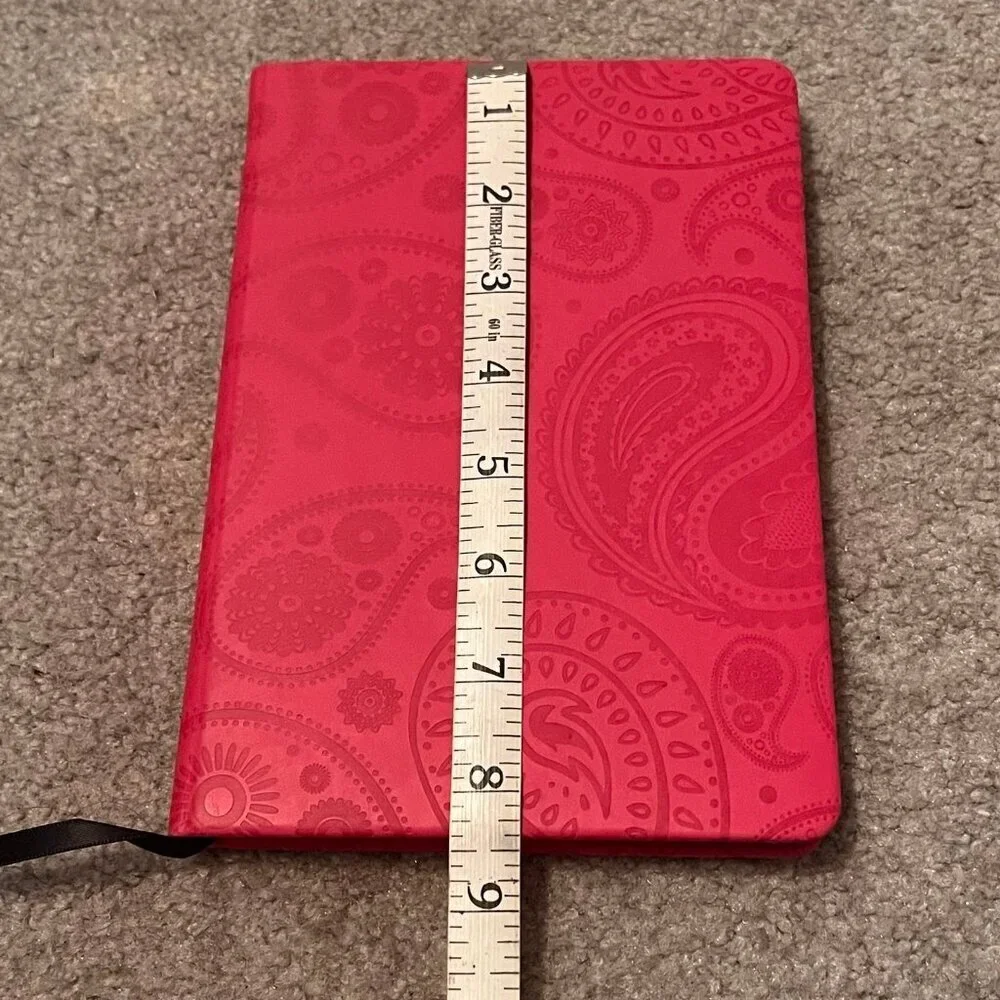 Pink/Red Paisley Faux-Leather Hardcover Lined Journal w/ Ribbon Bookmark